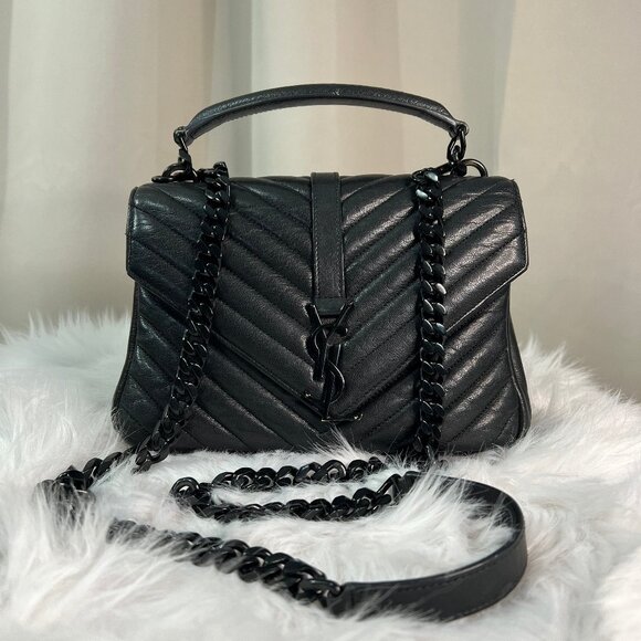 2017 PreOwned Saint Laurent College Medium YSL Shoulder Bag Quilted Leather - Picture 1 of 11